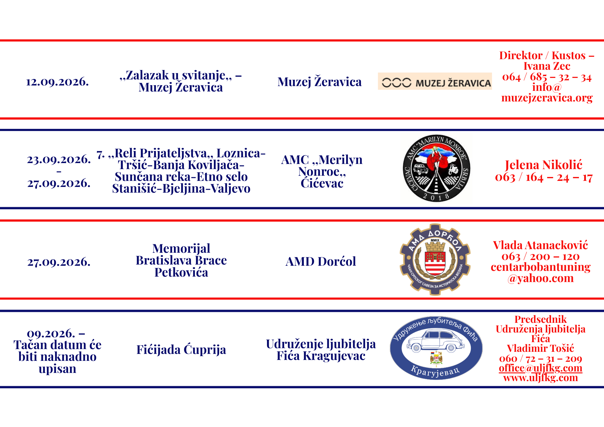 Oldtajmer Srbija - Kalendar manifestacija u 2026