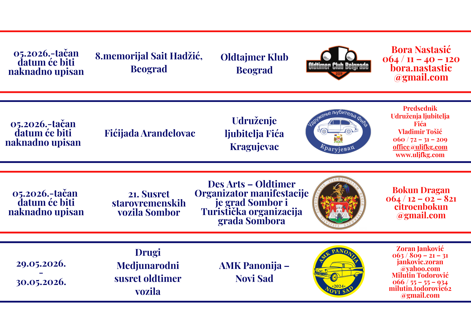 Oldtajmeri Srbija kalendar manifestacija u 2026